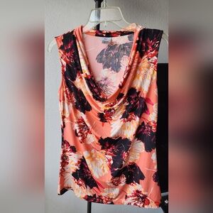 Worthington Orange Pink Draped Sleeveless Tank Top, Size M
